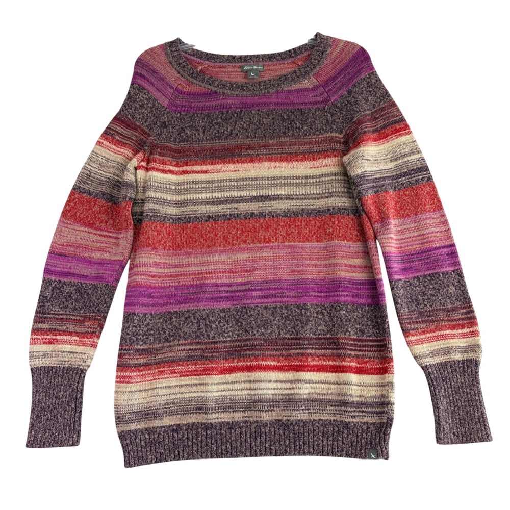 Eddie Bauer Women's L Striped‎ Knit Sweater Multicolor Long Sleeve Cotton Blend